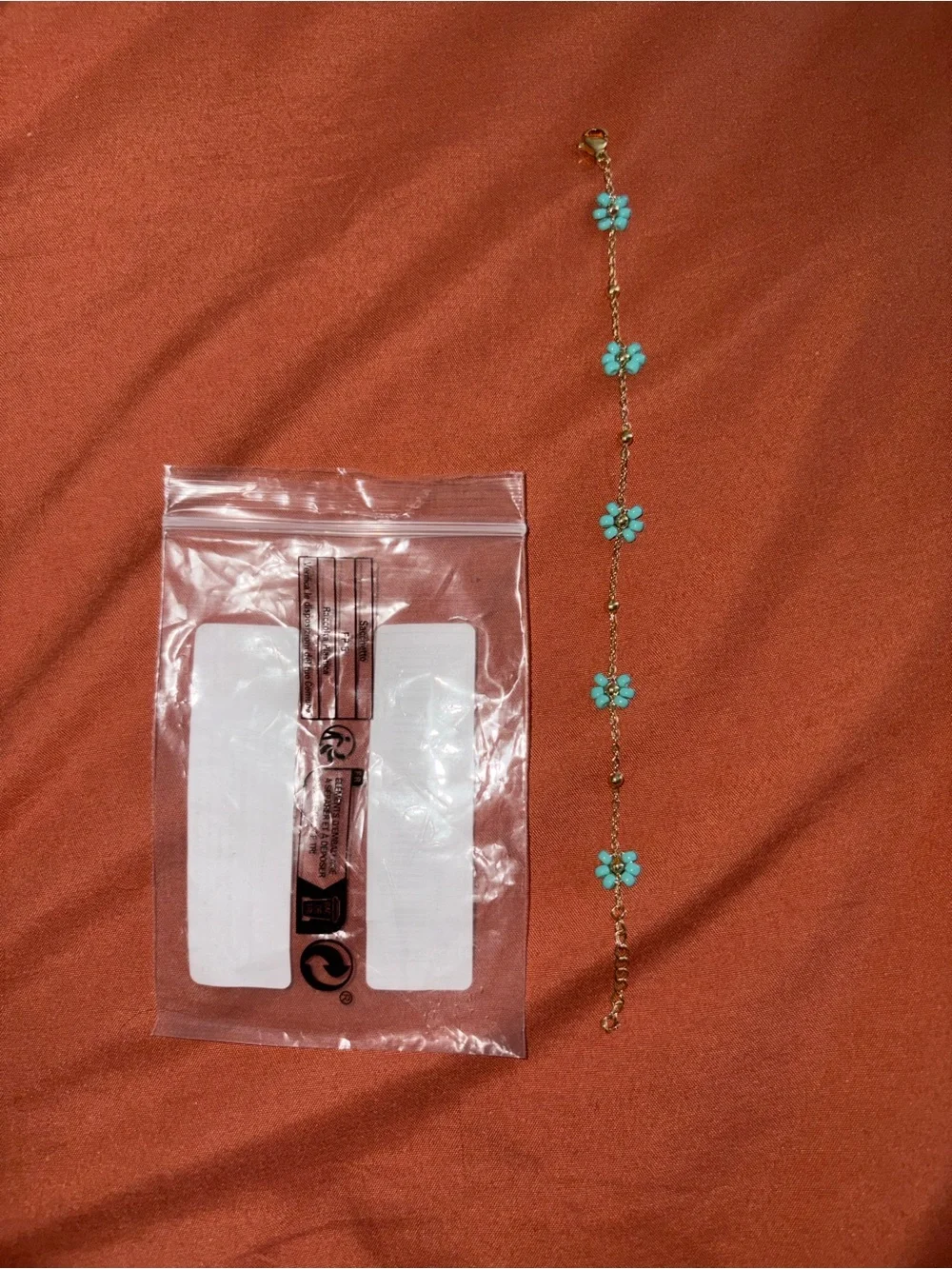 Gold Chain Bracelet with Turquoise Flower Charms